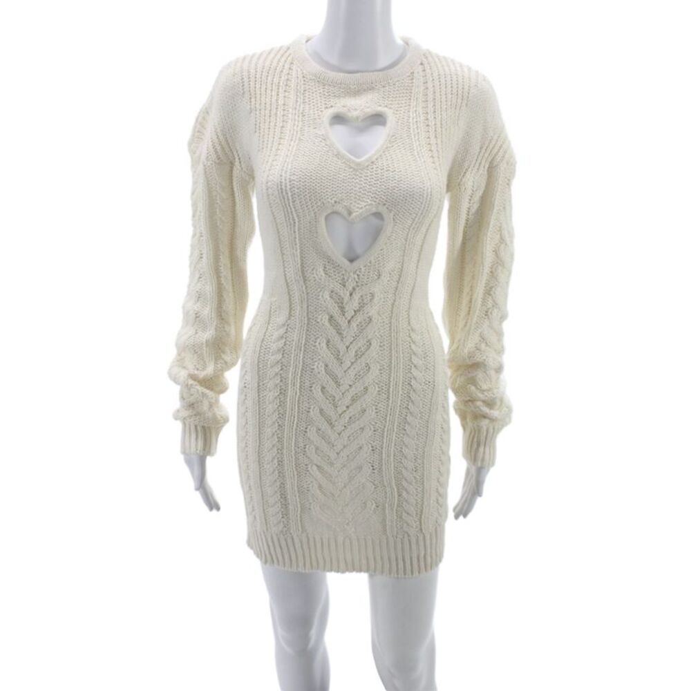 For Love & Lemons Unisex Pullover Sweater Beige Crew Neck Long Sleeve Size S